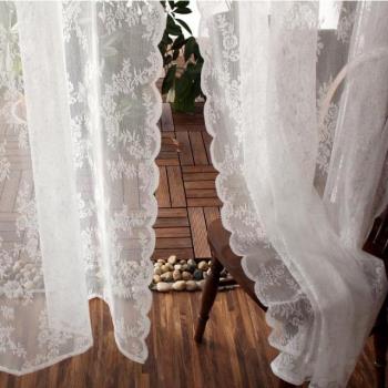 韓式田園蕾絲成品白紗窗簾紗簾魔術貼客廳陽臺飄窗少女法式穿桿簾