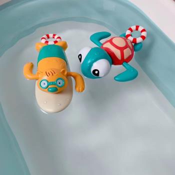 新款發條洗澡游泳戲水拉線海龜海貍寶寶0-1歲兒童益智玩具