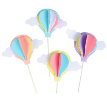 立體彩色熱氣球蛋糕裝飾插牌創意云朵兒童生日蛋糕裝飾插件插旗