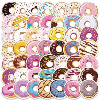 50張彩色卡通甜甜圈可愛涂鴉貼紙裝飾行李箱手機水杯防水創意貼畫