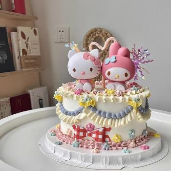 網紅美樂蒂蛋糕裝飾擺件kt貓凱蒂貓女孩公主寶寶生日蛋糕裝扮插件