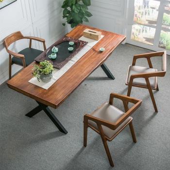 功夫茶桌椅組合茶幾泡茶桌實木鐵藝復古原木接待洽談客廳桌子