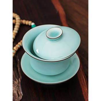 青瓷蓋碗茶杯大號手工龍泉陶瓷三才碗家用功夫茶具中式敬茶泡茶碗