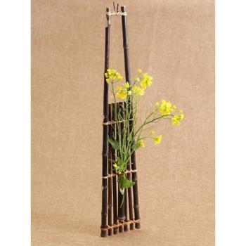 紫竹壁掛式花器日式竹編花架梅鹿竹花插禪意生活花藝掛件藤編花籃