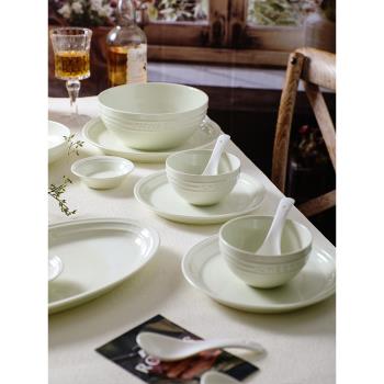 舍里法式碗盤家用陶瓷飯碗面碗湯碗創意浮雕餐盤蒸魚盤簡約高級感