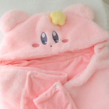 卡通日系粉粉星之卡比可愛毛絨披風斗篷毯子連帽宅人披肩午睡蓋毯