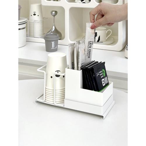 棟哈一次性紙杯架水吧桌面取杯器放咖啡糖包茶包收納盒金屬水杯托