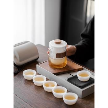 羊脂玉冰種旅行茶具便攜式快客杯戶外功夫茶具套裝泡茶壺隨身泡