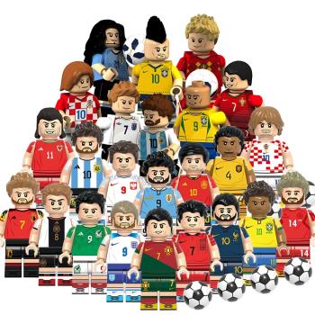 兼容樂高人仔積木世界杯足球隊俄羅斯巴西明星C羅納爾多梅西玩具