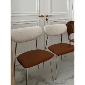 意式輕奢餐椅現代簡約家用餐廳羊羔絨靠背椅北歐設計師高級感椅子