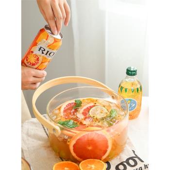 網紅水果桶容器透明手提玻璃桶戶外夏日野餐水果桶盆快樂桶冰桶