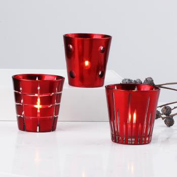 情人節燭臺擺件歐式創意浪漫diy香薰杯蠟燭紅色玻璃婚禮燭燈裝飾