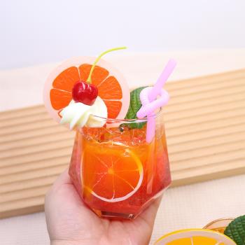 仿真橙汁飲料玻璃杯假水果飲品模型夏日拍攝櫥窗展示裝飾樣品擺件