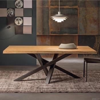 loft工業風實木餐桌長方形創意鐵藝復古會議桌經理辦公桌原木桌子