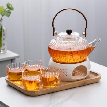 輕奢下午茶茶具玻璃花茶壺蠟燭加熱養生花果茶煮茶爐水果茶壺套裝