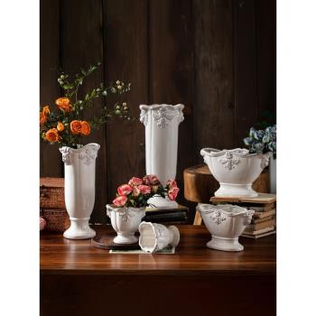 掬涵法式經典柱盆花器花瓶花盆陶瓷釉下彩裝飾擺件復古白瓷