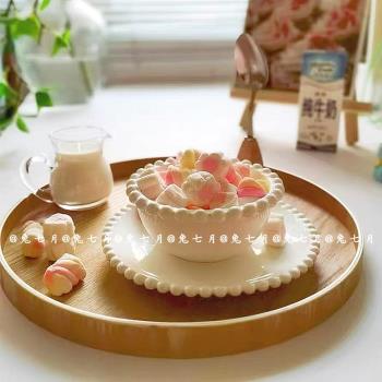 兔七月|ins日式木托盤圓形木質餐盤簡約茶杯茶壺托盤蛋糕點心盤子