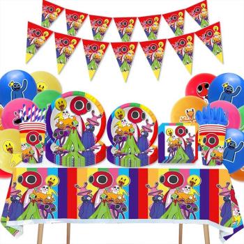 彩虹朋友派對用品蛋糕插牌氣球宴會布置裝飾兒童聚餐幼兒園活動旗