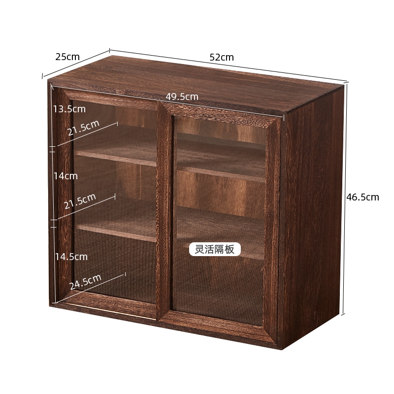 燒桐款桌面收納盒茶具水杯置物架推拉移門防塵柜茶壺收納柜展示架|收納