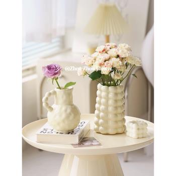 輕奢擺件簡約現代陶瓷奶白電鍍花瓶水培水養鮮花干花客廳插花裝飾
