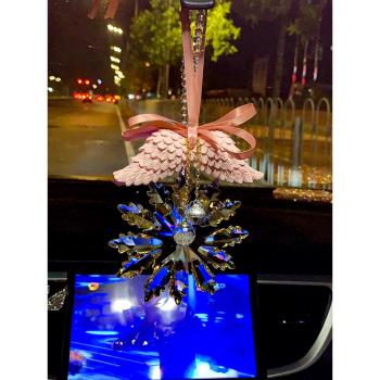 女生奔馳寶馬奧迪汽車掛件水晶雪花吊飾后視鏡裝飾車載掛件女神款