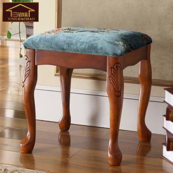 美式全實木梳妝凳歐式簡約臥室椅子化妝凳子鋼琴古箏客廳沙發茶幾