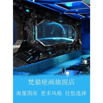 科幻風太空艙裝飾壁紙VR電競館房間3D裝修未來科技感裝飾背景墻紙