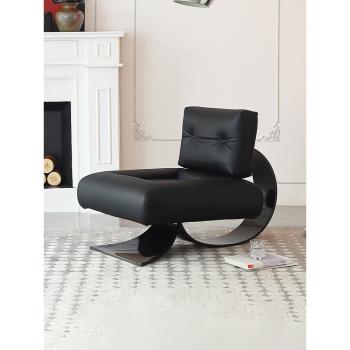 意式極簡設計師休閑椅黑桃A網紅布藝魚尾椅不銹鋼客廳單人沙發位