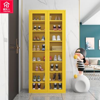 鞋柜高立式家用門口高鞋柜大容量小戶型多層隔板對開門鐵藝收納柜