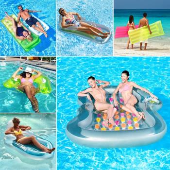 海邊充氣浮床單雙人浮排浮板氣墊床游泳裝備熒光水上椅子沙發漂流