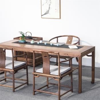 中式實木茶桌椅組合免漆黑胡桃禪意會議桌明式茶藝桌茶室仿古家具