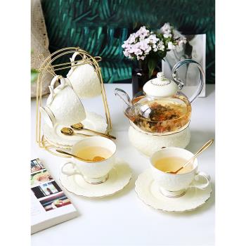 英式下午茶茶具 歐式花茶茶具花茶杯套裝 陶瓷玻璃煮水果蠟燭茶壺