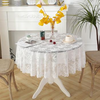 圓形小圓桌桌布高級感蕾絲白色紗刺繡花鏤空餐臺布家用輕奢 ins風