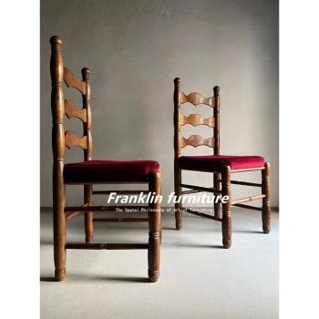 法式復古實木餐椅高端餐廳家用陽臺休閑椅vintage扶手靠背茶桌椅