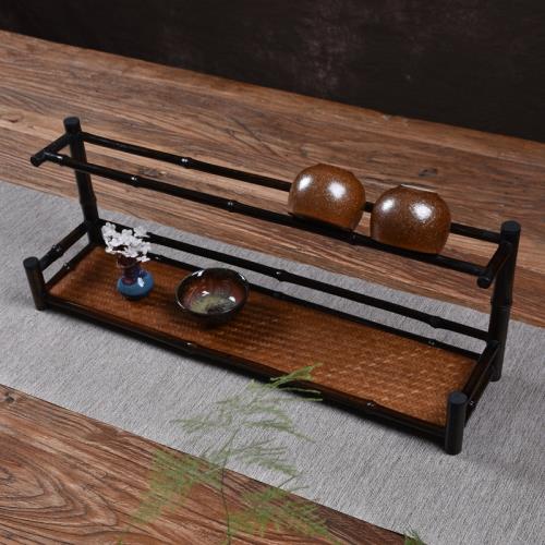 竹制茶杯架老紫竹雙層杯架茶盤晾杯架茶壺收納架茶道擺件展架新品