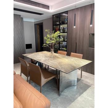 奢石巖板餐桌現代簡約長方形意式輕奢高級德利豐巖板客廳家用餐臺