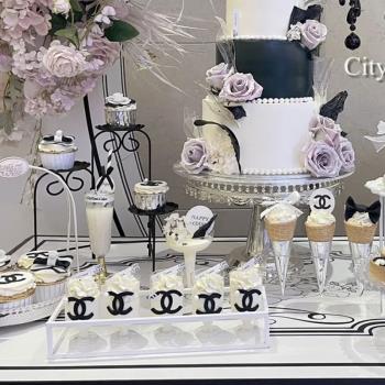 黑色輕奢甜品臺裝飾插件婚禮訂婚黑白系紙杯蛋糕男士西服紳士香水