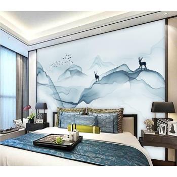 8d現代新中式水墨山水墻紙客廳壁畫影視墻布簡約電視背景墻壁紙