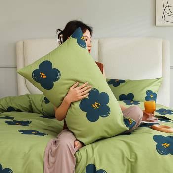 治愈系純棉枕套一對裝藍綠色單只100全棉枕頭套單個48cmx74cm枕袋