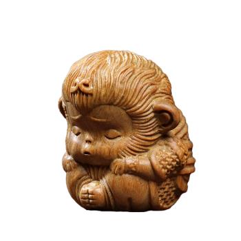 文玩木雕生肖猴創意桌面擺件綠檀