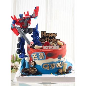 兒童汽車機器人生日蛋糕裝飾擺件插件男孩玩具擎天戰士烘焙配件