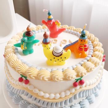 兒童生日蠟燭網紅卡通恐龍蛋糕烘焙場景布置創意立體裝飾插件擺件