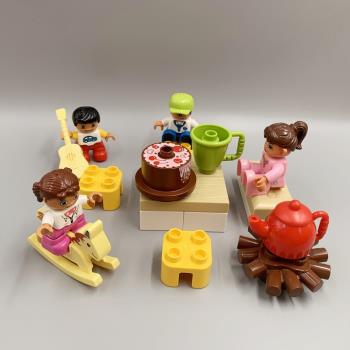 大顆粒積木過家家場景益智拼裝木馬蛋糕水杯水壺吉他雪糕牛奶玩具