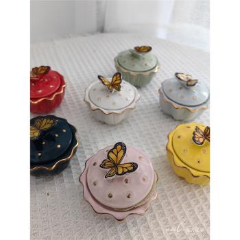 日式蝴蝶陶瓷帶蓋清潔光療洗筆杯