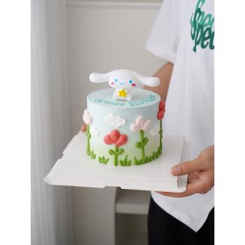 兒童寶寶周歲生日蛋糕裝飾卡通大耳狗玉桂狗擺件可愛小狗烘焙裝扮