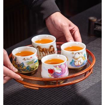 大號描金白瓷主人杯羊脂玉千里江山功夫茶杯錦鯉個人泡茶杯品茗杯
