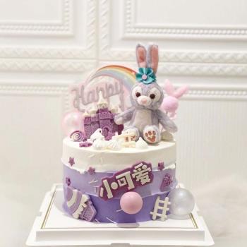 兔子蛋糕裝飾擺件網紅紫色兔子小公主生日插件城堡彩虹插牌配件