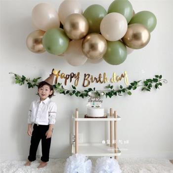 男孩周歲寶寶兒童生日場景布置森系氣球派對裝飾拍照道具背景墻