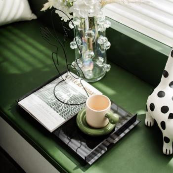 綠色擺件樣板房客廳茶幾臥室飄窗托盤組合軟裝飾品新款家居飾品