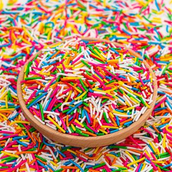 彩針巧克力彩糖針食用彩珠糖彩色擺件七彩生日蛋糕冰淇淋裝飾500g